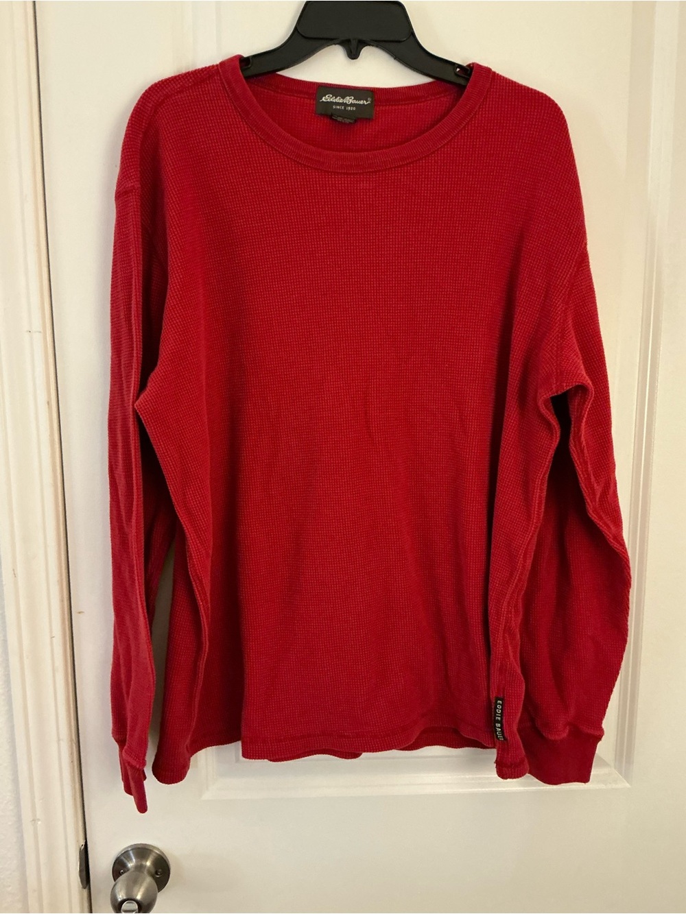 Eddie Bauer Red Waffle Knit Thermal Pullover Shirt Size Large Tall 100% Cotton